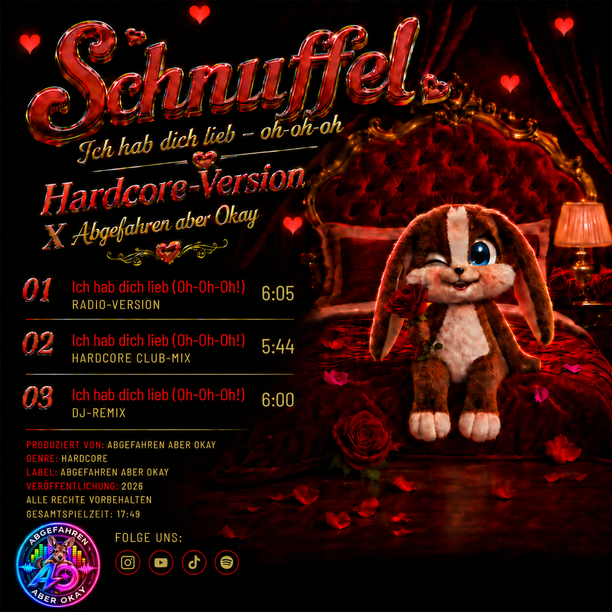 Schnuffel – Ich hab dich lieb – CD-Rückseite mit Titelliste und Känguru-Logo von Abgefahren aber Okay